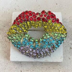 Heidi Daus Rainbow Crystal Lip Brooch